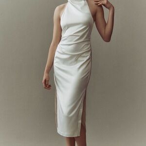 BHLDN Ivory Halter Satin Column Midi Dress